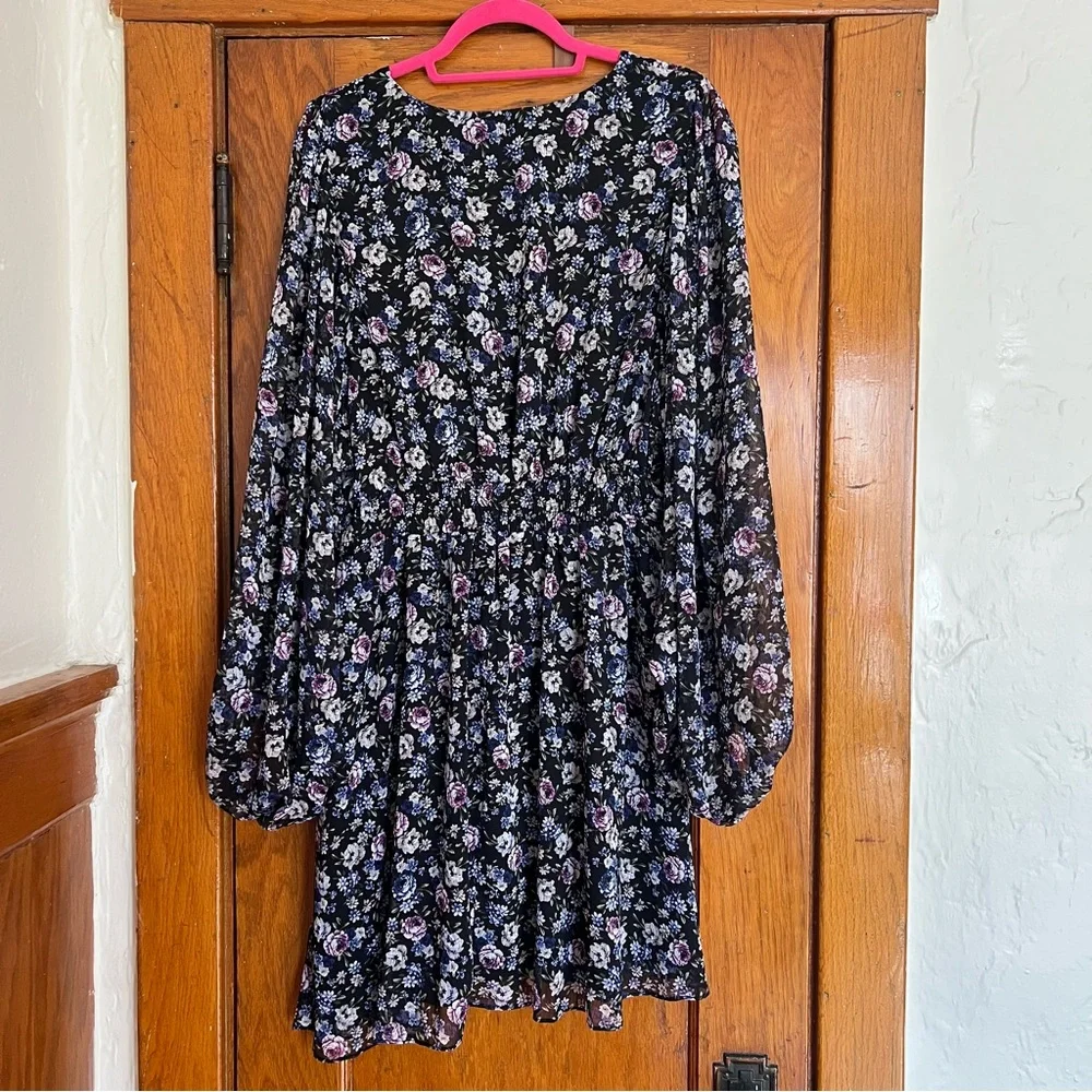 City Chic Blue Long Sleeve V-Neck Sundress - Picture 5 of 8